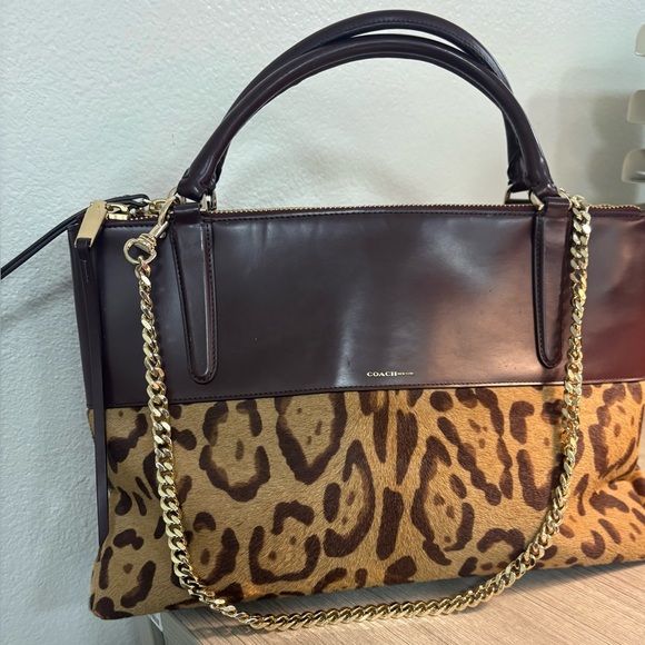 Coach Handbags - Coach Borough bag featuring leopard print hair calf with leather upper.